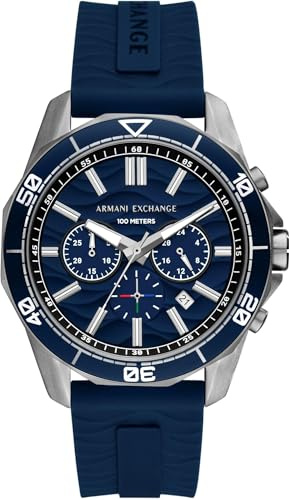 Armani Exchange Montre pour hommes, mouvement chronographe à quartz et boîtier de 44mm avec bracelet en silicone