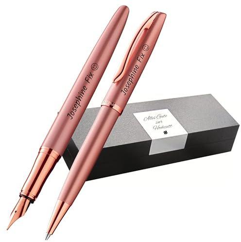 Pelikan Schreibset Jazz® Noble Elegance K/P36 Kugelschreiber und Füllhalter mit Gravur Geschenk - einzigartige Stifte mit Namen - personalisierte Geschenke (Pink Rose)