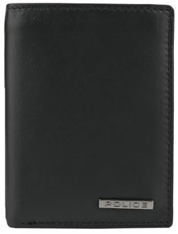 Polis herrplånbok av äkta läder, smal med plånbok, kreditkortsfodral och presentförpackning, Svart 73 vertikal, 11 x 9.5 x 2.5 cm, Modern
