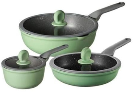 RUVOO Batteria di Pentole, Set di Pentole 3 Pezzi Wok Padella per Il Latte con Coperchio Set di Pentole Antiaderenti in Lega di Alluminio Medico Set da Cucina Utensili Cucina Set Pentole