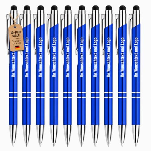 Gravurmaster Kugelschreiber Personalisierbar mit Gravur, 10–1000 STK 2-in-1 Ergonomisch Kugelschreiber mit Touchpen Wunschtext, Geschenk für Business, Büro, Schule & Vertragsunterzeichnung, 20 STK