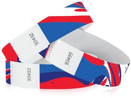 500 WristCo Red, White, and Blue Tyvek Wristbands for Events – Security Cuts & Tamper-Proof Design to Prevent Reuse – Premium-Grade Bracelets for Hospital & Medical ID, Party & VIP Identification