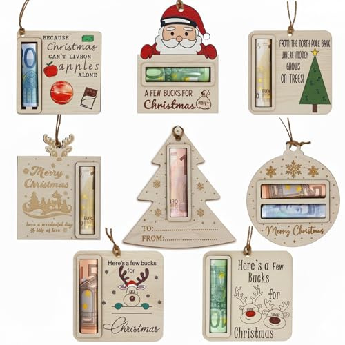 FANXIYA 8 Stück Weihnachtsschmuck Holzanhänger, Geldgeschenk Anhänger Weihnachten Geschenkverpackung Nikolaus Lustige Geldgeschenke zur Weihnachten
