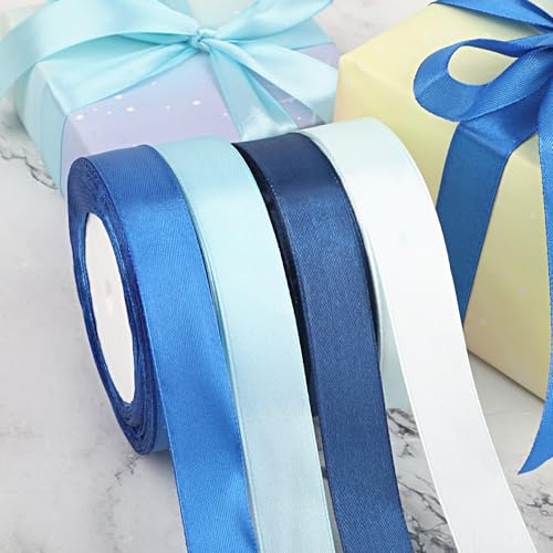 4 Geschenkband Blau, 20mm Schleifenband Basteln für Geschenk Verpackung | Stoffband für Schleife Schultüte Junge, Weihnachten Geschenk Verpackung,Haarschleife