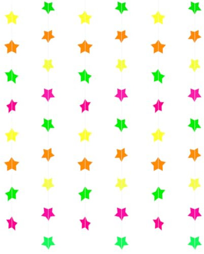 FSSTUD Neon-Stern-Girlande, Schwarzlicht, Party-Luftschlangen, helles Neon-Banner, fluoreszierend, Halloween-Hintergrund, UV-reaktiv, Partyzubehör, leuchtet im Dunkeln, Party-Dekorationen, 4 Stück
