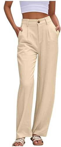 HAOLEI Work Trousers for Women UK Sale Ladies Office Smart Stretch Suit Trousers Casual Straight Leg Tailored Palazzo Pants High Waist Yoga Dress Pants with Pockets Clearance Beige