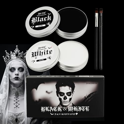 ZIENZENGY 100g Maquillage Halloween Visage Noir et Blanc, Kit Maquillage Halloween Enfant Adulte Peinture Corporelle Carnaval Théâtre Cosplay Fantaisie Clown SFX