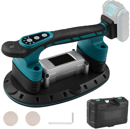 Akku Fliesenrüttler Kompatibel mit Makita 21V – Fliesen Vibrationsgerät mit Saugheber 400KG und 6 Gang Einstellbaren,28000r/min Automatischer Kippender Vibrator für Fliesen/Glas/Zement Wand(Ohne Akku)