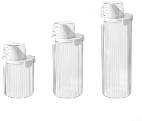 Food Cereal Storage Container, Airtight Plastic Kitchen Organizer Bin With Pouring Spout, Measuring Cup Lid, Cereal Containers Storage For Rice, Flour, Sugar, Grains, Nuts (Small+Medium+Large)