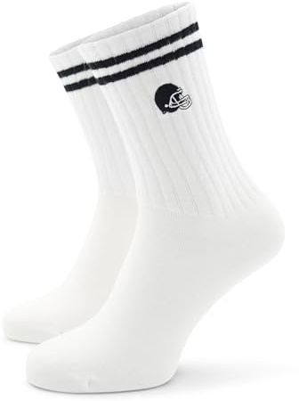 40YARDS American Football Crew Socken Stick (Motiv: Helm) - Weiße Tennissocken mit 2 Streifen & gesticktem Football Helm – One Size (Einheitsgröße: 37-46) – Geschenk für Football Fans