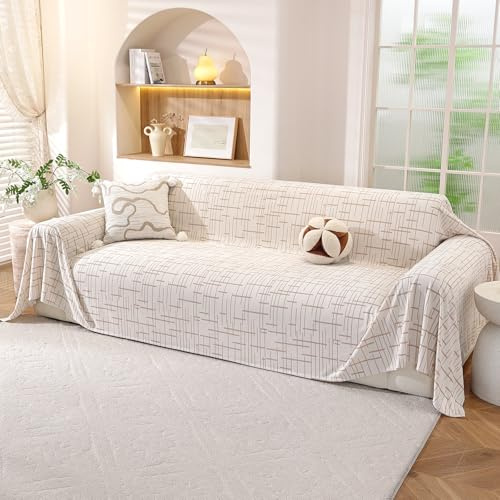 YSTELLAA Housse De Canapé 3 Places, 200x340 CM, Beige | Jete De Canape avec Accoudoirs, Housse Canape d'angle Anti-Rides, Couvre Canapé Décoration Intérieure, Four Seasons
