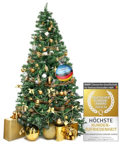 DIMONO® Árbol de Navidad Artificial Plegable 180 cm - Tupido | Ramas PVC extra densas, soporte estable incluido - verde clásico o con nieve - sin agujas ni suciedad