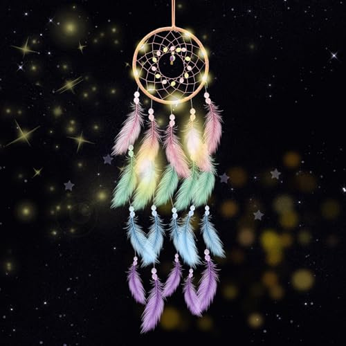 Kikuo Geständnis-Ballon Traumfänger, Mädchen Handgefertigt Dreamcatcher mit LED-Lichterkette, Böhmischen Stil Traumfängers für Mädchen Schlafzimmer Deko Hochzeit Auto Ornament (Mehrfarbig A)