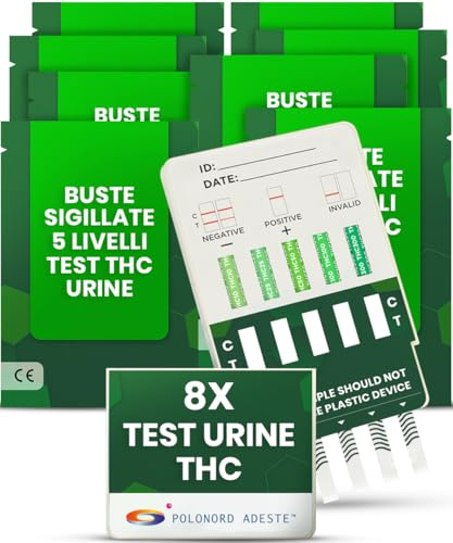 ADESTE 5 nivåer THC testkit | Cannabis testkit urin: Snabbt och exakt på 5 minuter | 5-nivådetektering (10 – 300 ng/mL) | Lätt att använda Cannabis läkemedelstestkit, inget laboratorium behövs | 8