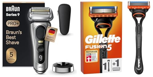 Bundle Braun Series 9 Pro+ Rasierer Herren Elektrisch, ProTrimmer & Ladestation Made in Germany, 9517s + Gillette Fusion 5 Nassrasierer Herren, TESTSIEGER VON GILLETTE BEI STIFTUNG WARENTEST