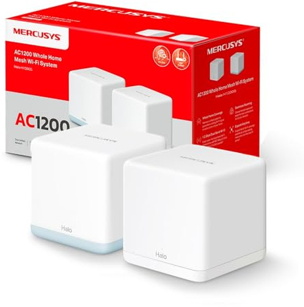 MERCUSYS TP-Link Halo H1200G(2-pack) Router WiFi Mesh AC1200Mbps, Router e Ripetitore, 2 Pezzi con Copertura Fino a 260㎡, Porte Ethernet Gigabit, Beamforming, MU-MIMO, Access Point WiFi Ethernet