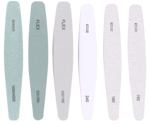 DECOMELODY Set 6 Pezzi Lima Unghie Professionale in Carta Vetrata Eva Leggera e Doppia Faccia per Levigatura e Lucidatura Unghie Naturali e Finte Strumenti per Manicure Comfort e Precisione