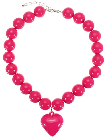 sourcing map Chunky Beaded Necklace, Adjustable Acrylic Round Beaded Necklace with Heart Pendant