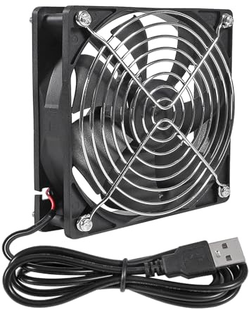 USB Fan 5V 12025 Fan Ball Bearing Brushless Axial Fan 120x120x25mm USB Computer PC Fan with Screws Metal Grill Cover for Computer Case Fan CPU Cooler Radiator
