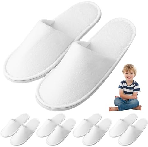 Wedhapy Spa Slippers 5 Pairs of Disposable Slippers for Kids, Breathable & Non-Slip Room for Hotels, Travel & Home, Towel for Children Aged 4-8