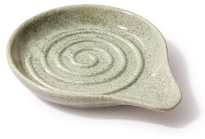 ANTIS'S HOME Ceramic Spoon Rest with Natural Spiral Pattern – Handcrafted Stoneware Utensil Holder – Heatproof, Dishwasher Safe – Elegant Sage Green Spots for Rustic or Modern Kitchens