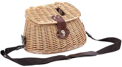 Cesto per pesce, cestino in vimini con coperchio e cinghie regolabili, cesta da pesca classica leggera, per pesce pescato, vimini vintage per picnic
