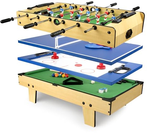 BAYAGU 4 i 1 Kompakt Spelbord, Fotbollsspel Biljard Bordtennis Hockey, Multifunktionellt Bordsspel med Tillbehör, Portabelt Sportbord för Hem och Spelrum