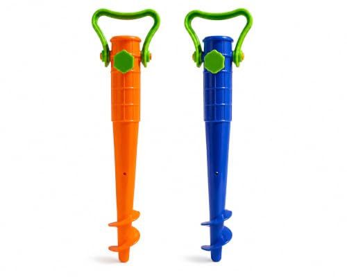 Terryshop74 Par de piquetas para sombrilla de playa universales Ø hasta 37 mm – 2 soportes atornillables para arena, tierra y césped – Fijación estable – Colores aleatorios