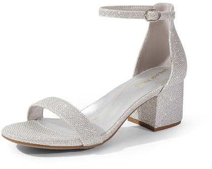 DREAM PAIRS Womens Low-Chunk Low Heel Pump Sandal,Size 8,Silver/Glitter,LOW-CHUNK