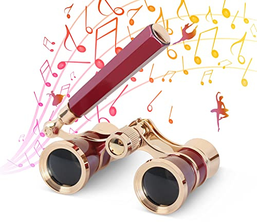 Aomekie Theatre Opera Glasses with Handle 3X25 Compact Folding Binoculars for Theater Horse Racing Classical (Red)