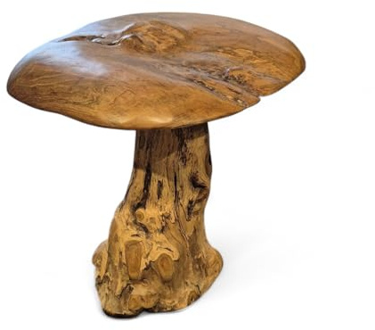Kinaree Holz Skulptur Pilz aus Teak-Wurzelholz – Handgefertigte Deko Skulptur 40–60 cm – Massivholz Unikat für Garten, Terrasse & Wohnraum