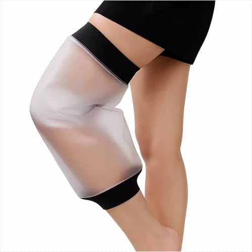 UMTEC Knieschoner, wasserdicht, TPU, Dusch- und Badewannenbandage und Gipsschutz für Knie, wasserdicht, Schutz gegen gebrochene Kniewunde und brennt 100% wiederverwendbar, Schwarz