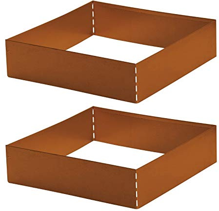 Gartenwelt Riegelsberger Rasenkante Square Corten 40 x 40 cm – 2 Stück quadratische Beeteinfassung aus Cortenstahl, Höhe 13 cm, Rasenbegrenzung & Baumeinfassung
