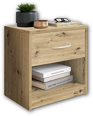 Stella Trading PEPE Nachttisch in Artisan Eiche Optik - Schlichter Nachtschrank mit einer Schublade passend zu jedem Bett & Schlafzimmer - 39 x 41 x 28 cm (B/H/T)