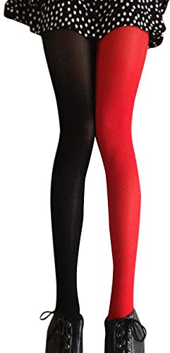 ifundom Collant Rouge Et Noir Femme Bicolore Asymétrique Bas Tendance Fantaisie Taille Unique Élastique Pour Fête Tenue Quotidienne Et Cadeau