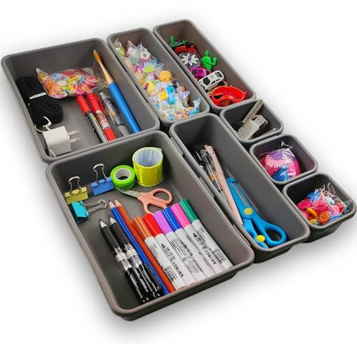 Organizer cassetti da scrivania,Set di 8 unità in plastica,Organizer Riordina-Cassetti Organizzatore Componibile,Multifunzionale Portaoggetti Organizer per Ufficio,Camera da letto,Bagno,Toletta