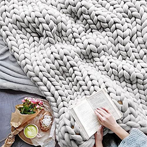 RAILONCH Gestrickte Grobstrick Decke Grob Strickdecke Handgefertigt Überwurf Decke Zuhause Sofa Wohnkultur Schlafsofa Bettdecke Geschenk (Hellgrau,60x60cm)