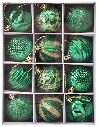 FlyHigh 12er Set edle Weihnachtskugeln Ø 6cm Weihnachtsbaum Kugeln Christbaumkugeln Weihnachts-Deko Christbaum-Schmuck (Grün)