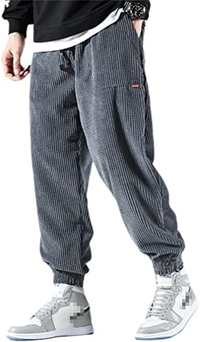 Sarouel pour Homme - Chaud - en Velours côtelé - Confortable - pour l'extérieur, Le Sport, Pantalon Gris pour Homme,XXL