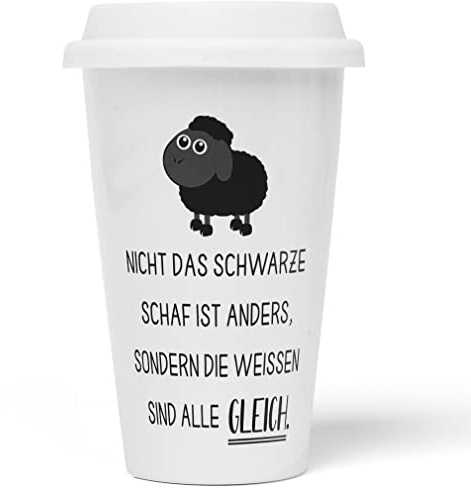 JUNIWORDS To-Go Becher mit Deckel, Nicht das schwarze Schaf ist anders, sondern die Weißen sind alle gleich (1004515)