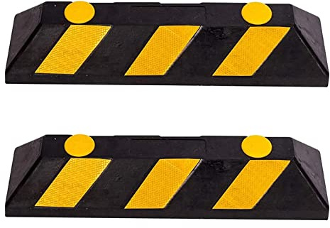 RMAN 2 x Radstopper 56 x15 x 10cm Parkplatzbegrenzung Radstopper für Garage Einparkhilfe mit gelben Reflexionsstreifen & Schraubrillen