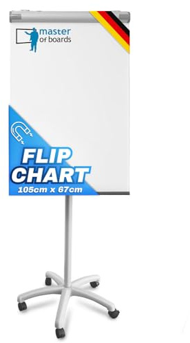 Master of Boards Flipchart - supporto di presentazione con basamento a stella a rotelle bloccabili - superficie scrivibile, cancellabile, magnetico,supporto per il cambio rapido (Piranha)