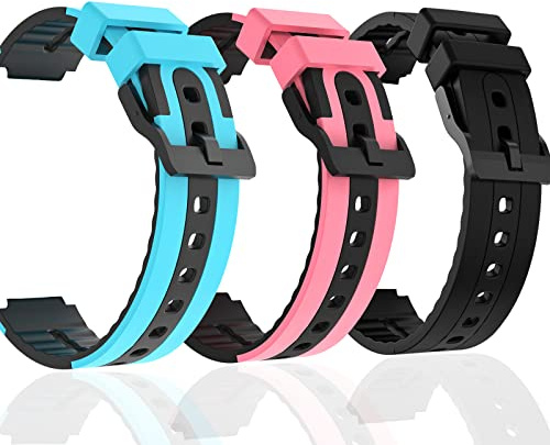 Bracelet de Remplacement Montre GPS Enfant en Silicone étanche de 16 mm, Bracelet Montre Connectée Doux et Respirant pour les Smartwatches des Garçons et des Filles Bandes (16mm, Black+Pink+Blue)