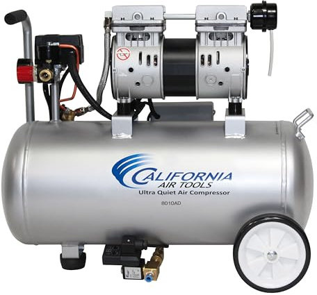 California Air Tools 8010AD 1.0 HP Ultra Quiet and Oil-Free Air Compressor, 8 Gallon Steel Tank, Lightweight with Wheels, 60 dBA Noise Level, with Automatic Drain Valve