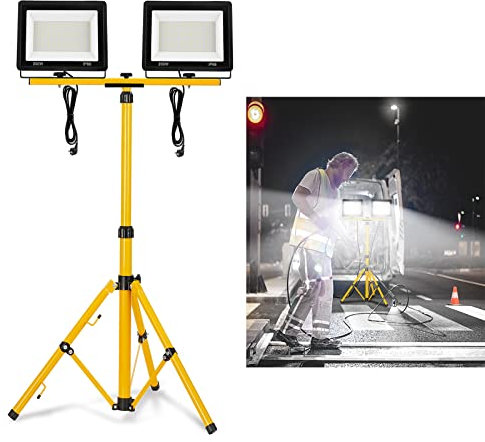 YRHome Lot de 2 projecteurs de chantier LED 200 W Blanc froid avec trépied Projecteur de chantier Projecteur LED Projecteur Projecteur de travail Projecteur Projecteur LED Projecteur Projecteur de