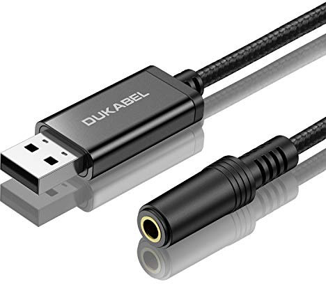 DuKabel USB to 3.5mm Jack Audio Adapter, 45 inch TRRS USB-A to Headphone AUX Adapter Built-in Chip External Stereo Sound Card for Computer PS4 PS5 - Black
