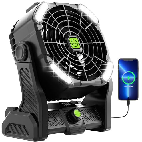 TDLOL Battery Powered Fan, 20000mAh Coldless Fan Rechargeable Fan Portable,270°Head Rotation Camping Fan with LED Light & Hook,Quiet USB Table Fan Battery Operated Fan Camping Fan for Tents Black X26