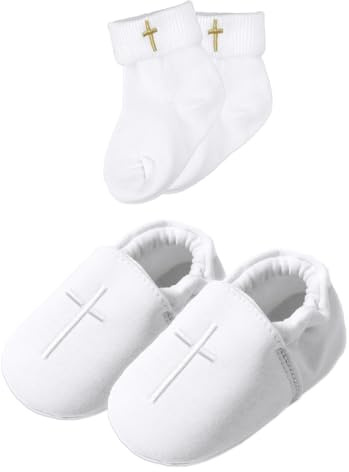 AGJ Baby Boy Baptism Shoes Infant Soft Sole Christening White Sneaker with Dedication Socks Set 3-6 Months