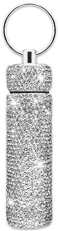 Bling Pill Box,Portable Pill Keychain Small Aluminum Pill Holder Keychain Glitter Waterproof Pill Box Travel Pill Organizers,for Vitamins, Capsules,Fish Oil, Supplements (White)