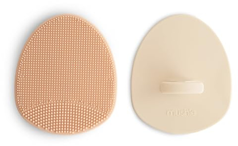 mushie Baby Bath Cradle Cap Brush | Soft Silicone Bristles for Dry Skin, Eczema, & Cradle Cap Treatment | 2-Pack (Blush/Shifting Sand)